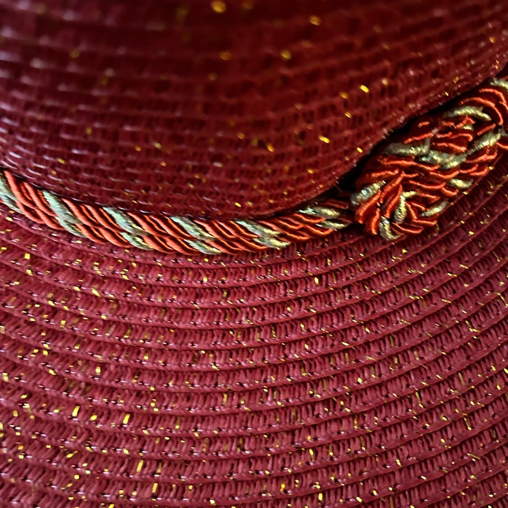 Red and gold floppy summer hat - Picture 3 of 4